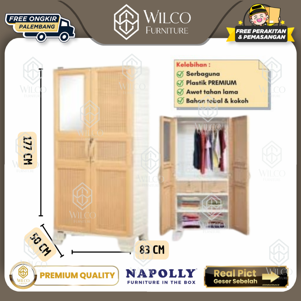 Lemari Pakaian Plastik Napolly Jumbo Rotan Big Cupboard/ Rak + Gantung
