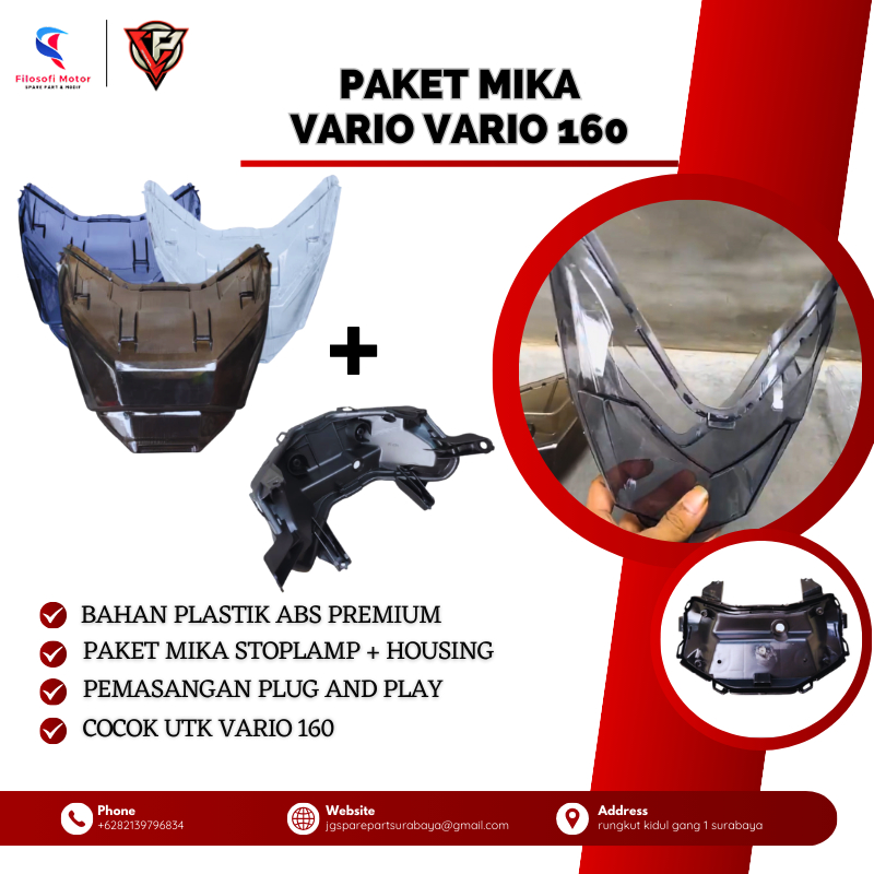 HOUSING+MIKA STOPLAMP VARIO 160 BAHAN DUDUKAN COSTUM STOPLAMP VARIO 160 RETROFIT STOPLAMP VARIO 160