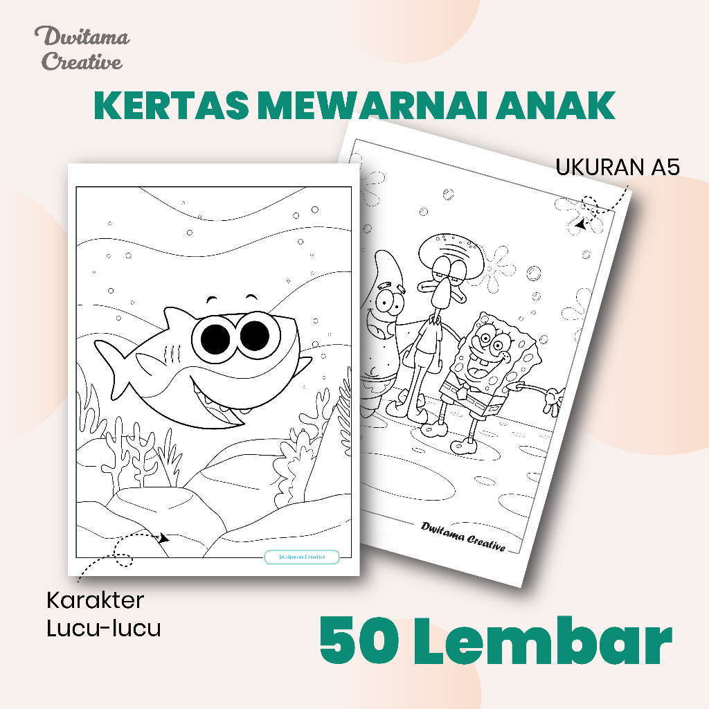 

50 Lembar Kertas Mewarnai Anak A5 | Buku Edukasi Belajar Menggambar
