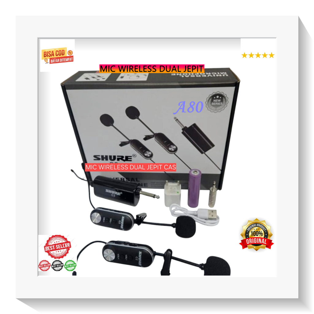 A80 Mic Wireless JEPIT  Mic jepit dual channel dua klip wireles wireless clip mik kepala mix iman mi