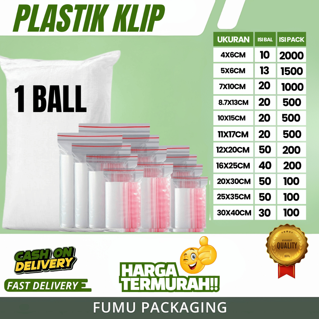 Plastik Klip /Plastik Packing Pakaian/1 BALL /ZipLock Bening /Plastik Packing Makanan