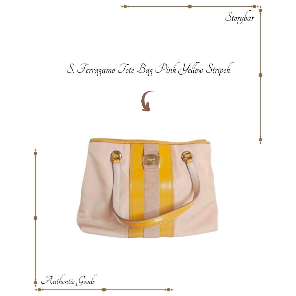 S. Ferragamo Tote Bag Pink Yellow Stripe – Preloved Original
