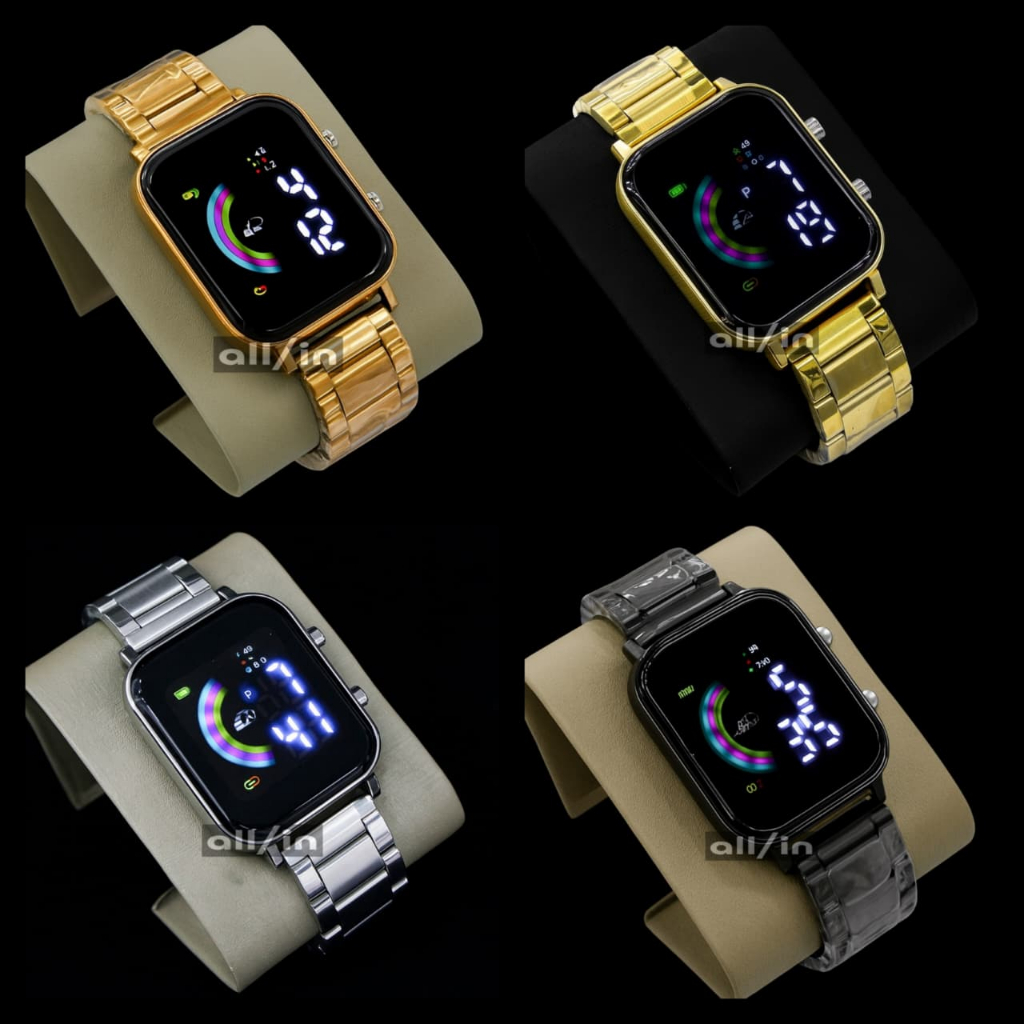 Led Stainless Jam Tangan Led Segi Jam Digital Segi Rantai Jam Cewek Cowok Led Digital