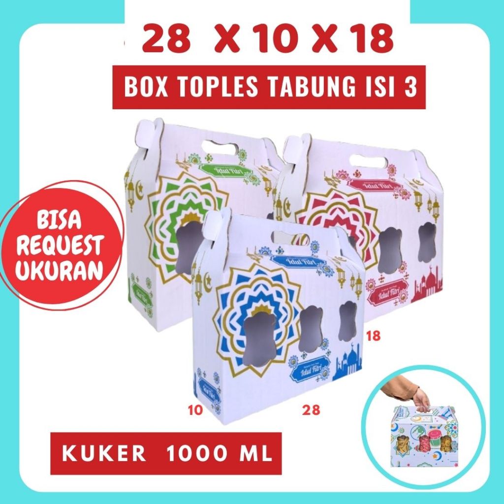 

Box 28x10x18 Jinjing (KUKER TOPLES JAR 1000ml Isi 3) Gable Box Kardus Kue Kering / Idul Fitri /Hampers / Lebaran / Gable Box Polos/Motif