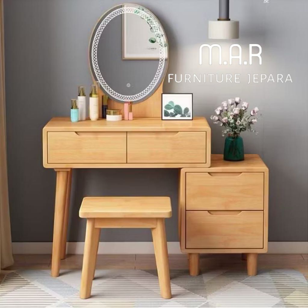Meja rias kayu jati asli model japandi Scandinavian - violet kayu jati asli - meja rias cantik minim