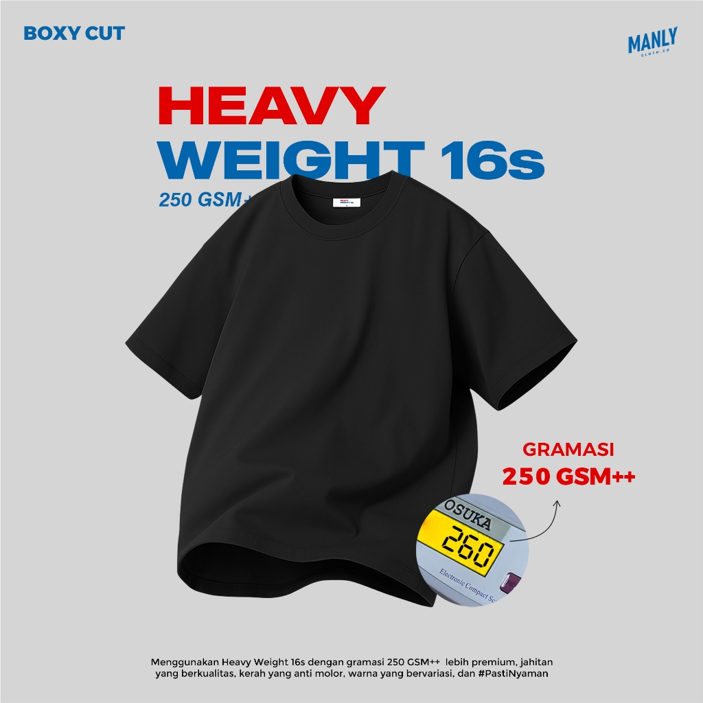 250 GSM ++ Premium Boxy Crop T-shirt Kaos Boxy Fit with Heavy Weight Cotton 16s Hitam
