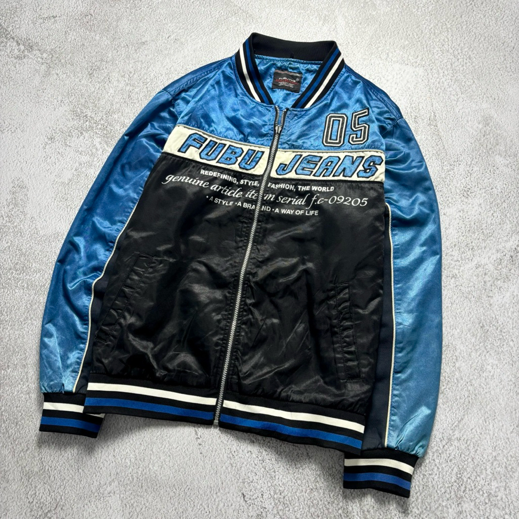 Fubu Jeans Varsity Racing Jacket with Adjustable Hoodie (XL