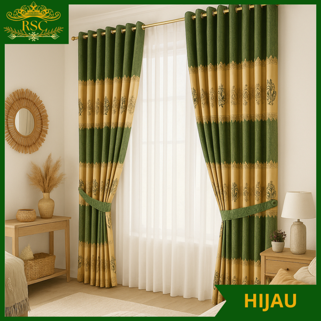 Gorden Jendela Rumah Minimalis Blackout 99% Tirai Anti Cahaya Warna Hijau