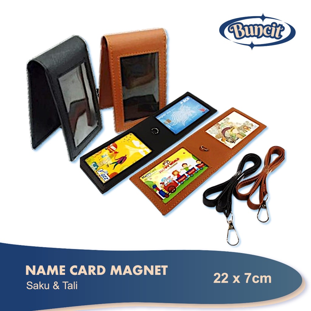 

Name Card Magnet Kulit / ID Card Magnet Tali Saku / Card Holder Kulit / Black / Brown