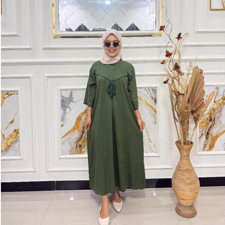 Daster Tali Serut Polos Rayon Twill Premium – Maxi Dress Adem, Lembut & Busui Friendly