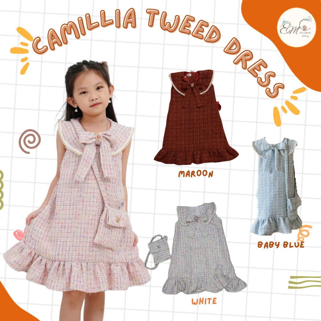 ELLIE CLOTHING - Camillia Tweed dress | tweed dress  | baju tweed anak | Tweed dress kid | baju mewa