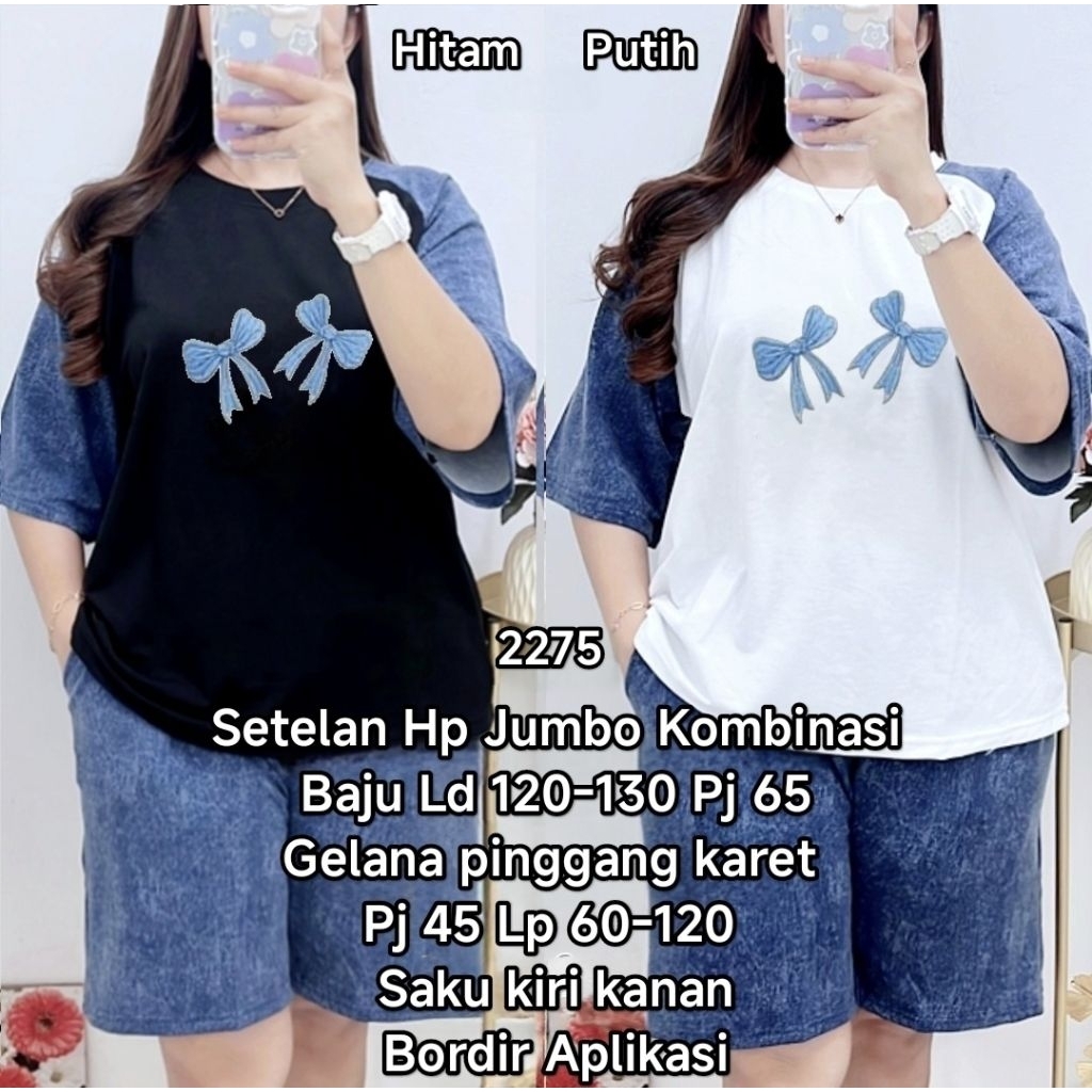 Setelan Wanita Hp Jumbo Kimono Bordir Aplikasi Baju LD 120 Celana Pinggang Karet LP 60-120 Bahan Bab