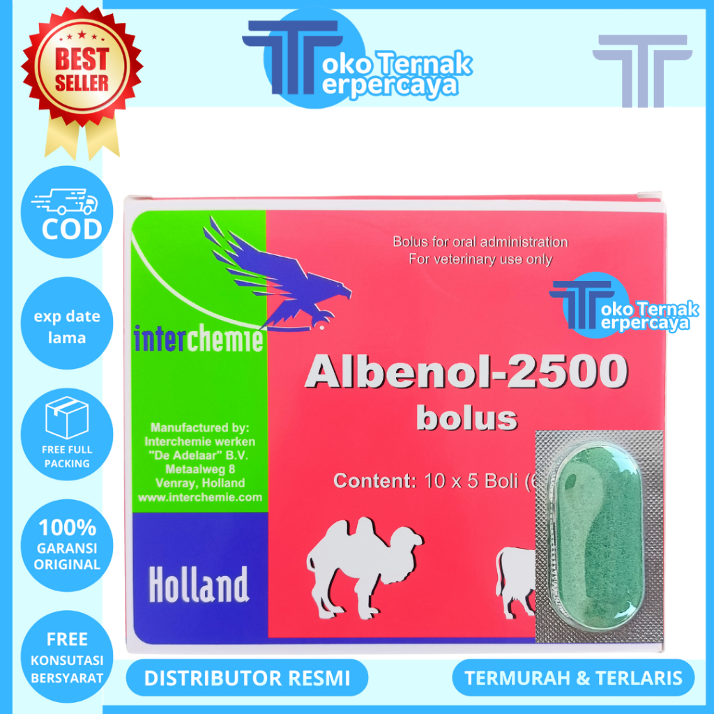 ALBENOL 2500 BOLUS (1 BOLUS) - Obat Cacing Sapi Kerbau Bolus - Obat Cacing Sapi Paling Ampuh
