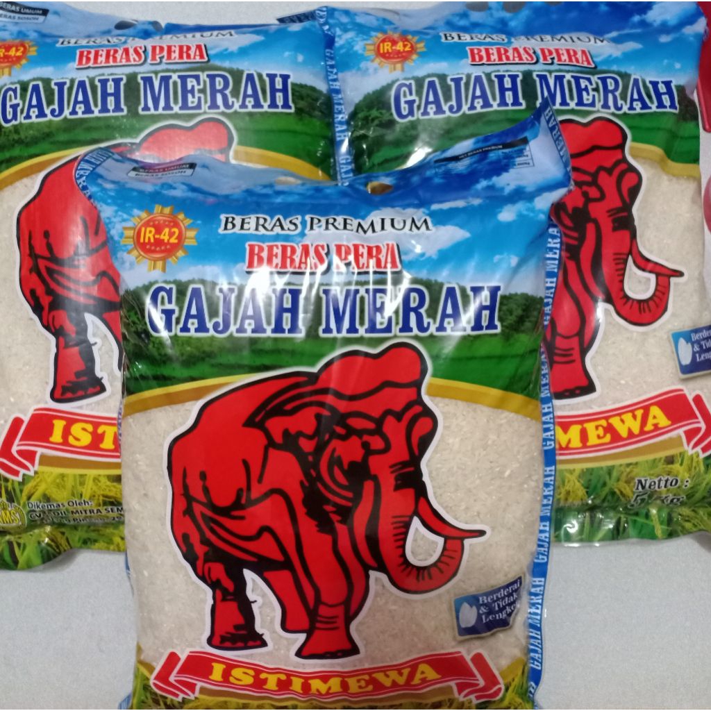 

GAJAH MERAH 5Kg Beras Premium Keras Berderai Dan Tidak Lengket