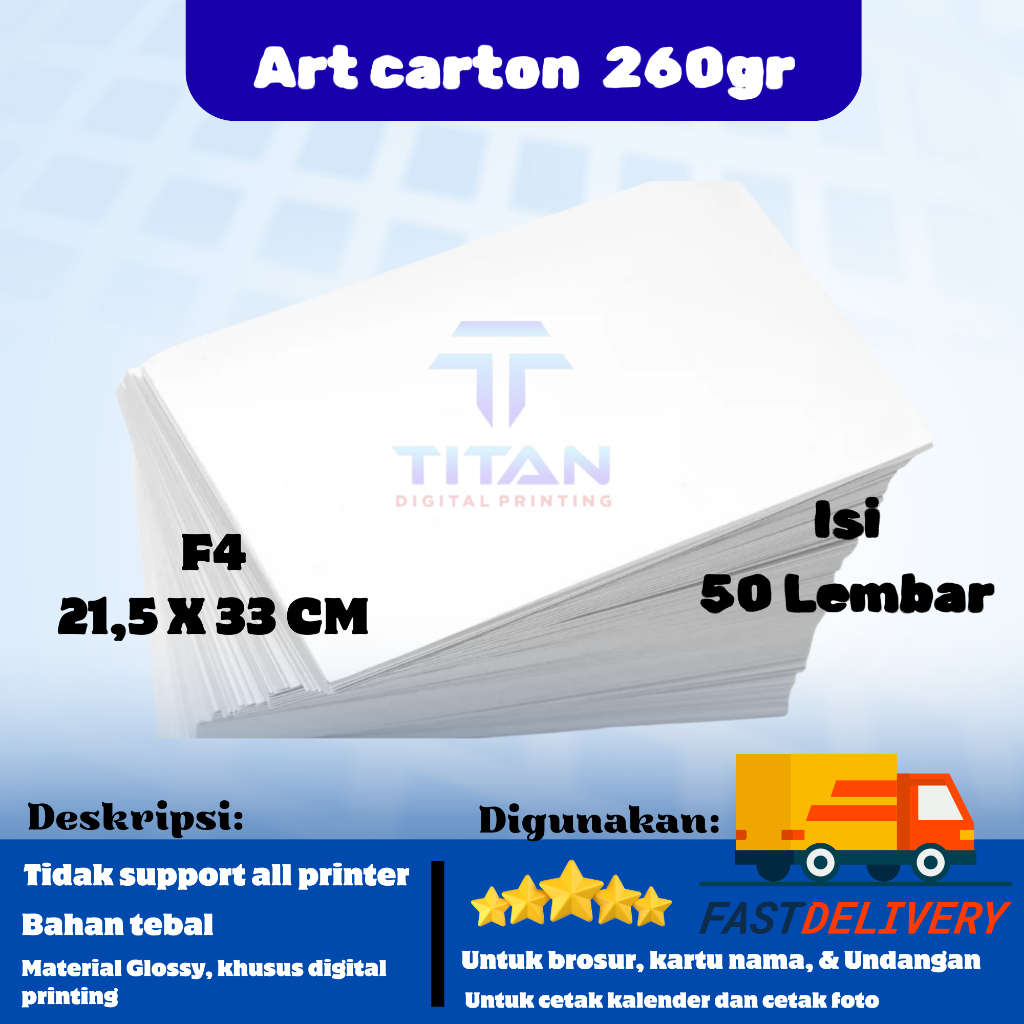 

Art Karton F4 260 gsm isi 50 lembar / Art Carton F4 260 gsm