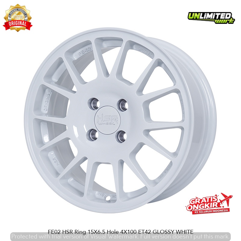 VELK FE02 HSR TERMURAH FE02 HSR R15X65 H4x100 ET42 GLOSSY WHITE UNTUK MOBIL AYLA JAZZ
