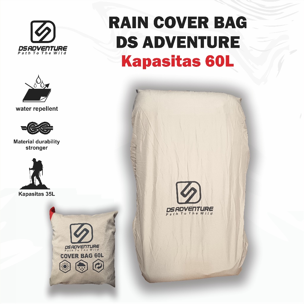 Rain cover tas 60l ds adventure - cover bag 60liter - rain cover 60l - cover pelindung tas 60liter