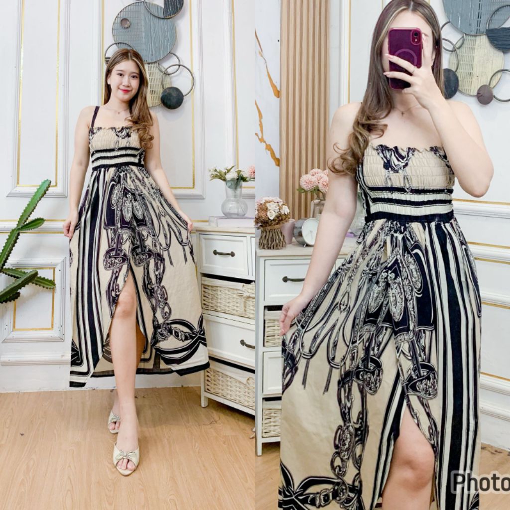 Daster Bali Kerut Dada Tali Panjang Rok Belah Sandra