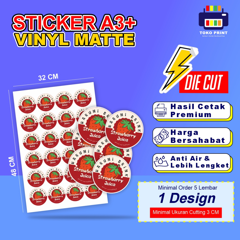 

Cetak Stiker Vinyl Matte Diecut Anti Air | Print Sticker Waterproof Custom