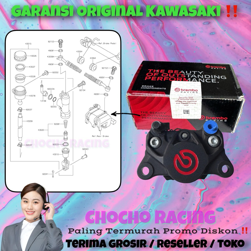 [2P] PROMO DISKON - KALIPER BREMBO 2P HITAM RED LOGO NINJA R SS KIS RR OLD NEW ZX CBU KRR 150 ORI AS