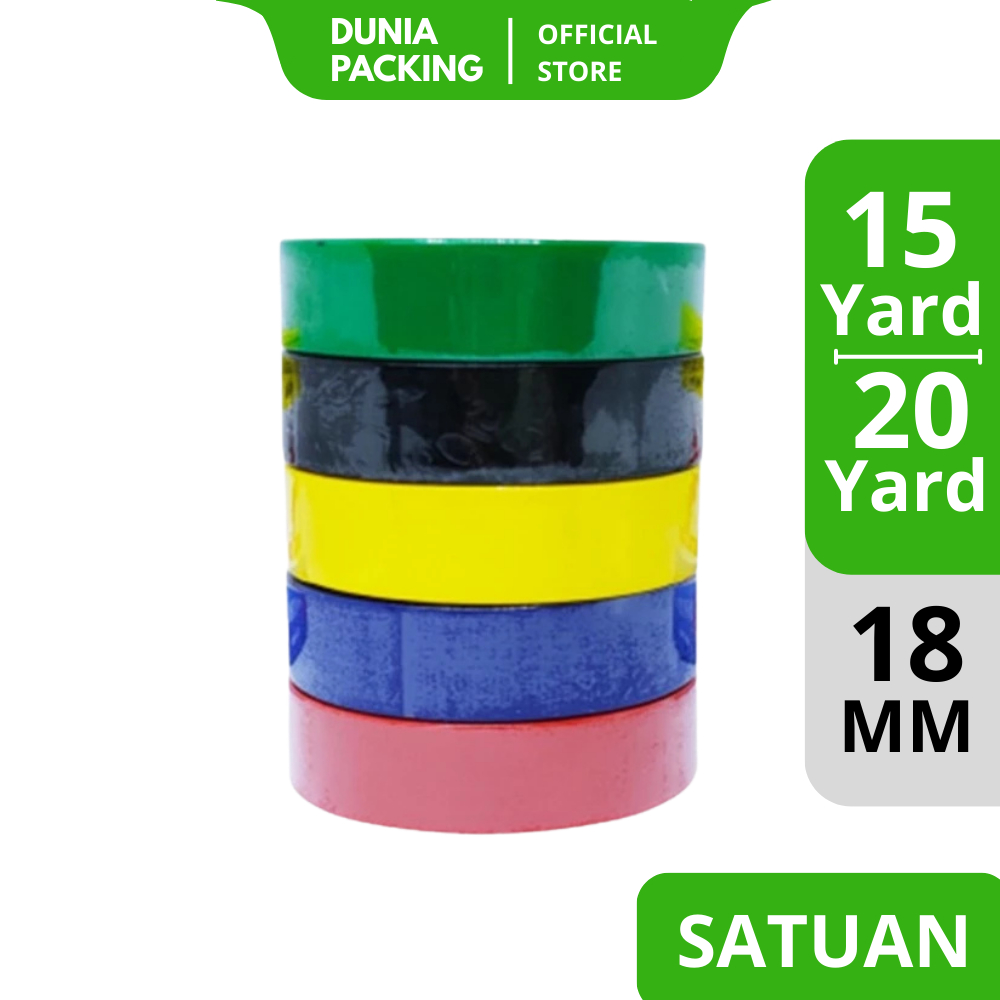 

Isolasi / Lakban / Solatip Listrik / Kabel Listrik PVC Dunia Packing 18MM X 15 – 20 Yard