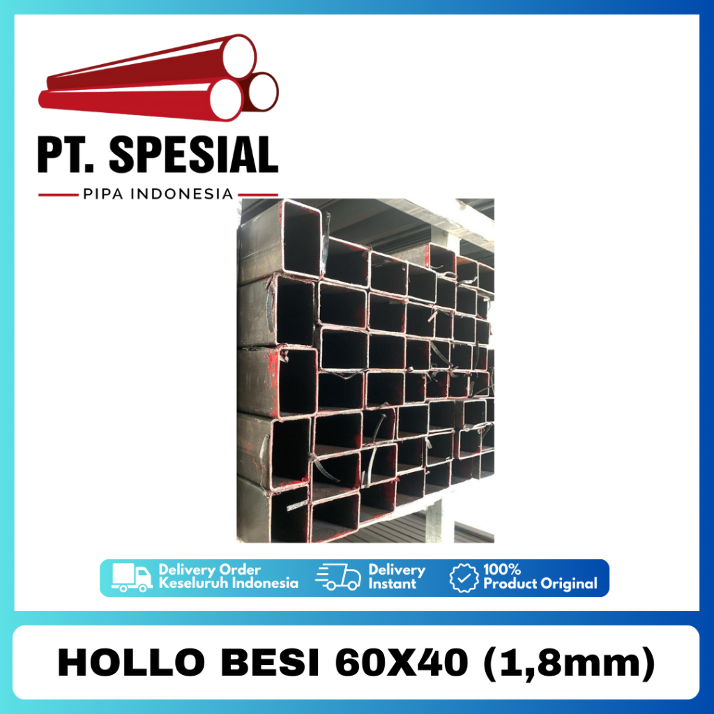 Besi Hollo 6x4 / Hollow Hitam / Hollo Besi 60x40 Tebal 1.8mm 100 Btg - 05