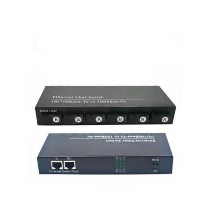 HTB Fiber Optic Converter 2RJ45 6FO Sigle Mode Fiber 10/100Mbps Switch