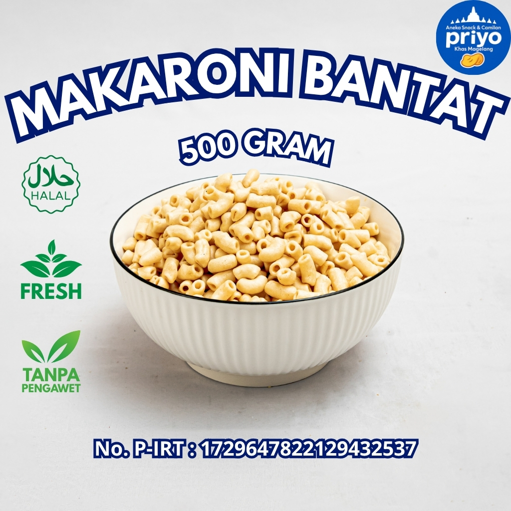 

Makaroni Bantat 500g Priyo Snack Renyah Gurih Halal Fresh Tanpa Pengawet