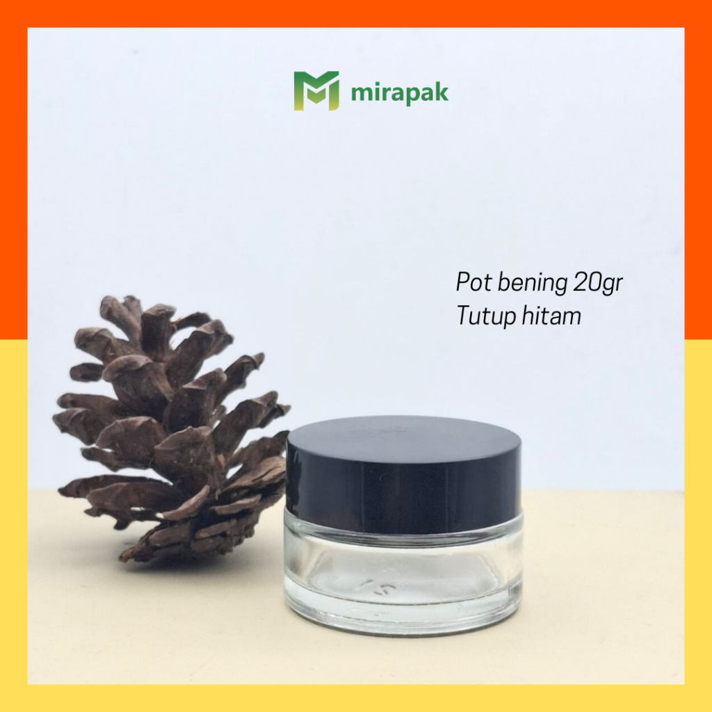 POT KRIM 20GR BENING CLEAR KACA TEBAL - TUTUP HITAM - JAR KRIM WADAH CREAM SKINCARE KOSMETIK - PB20 