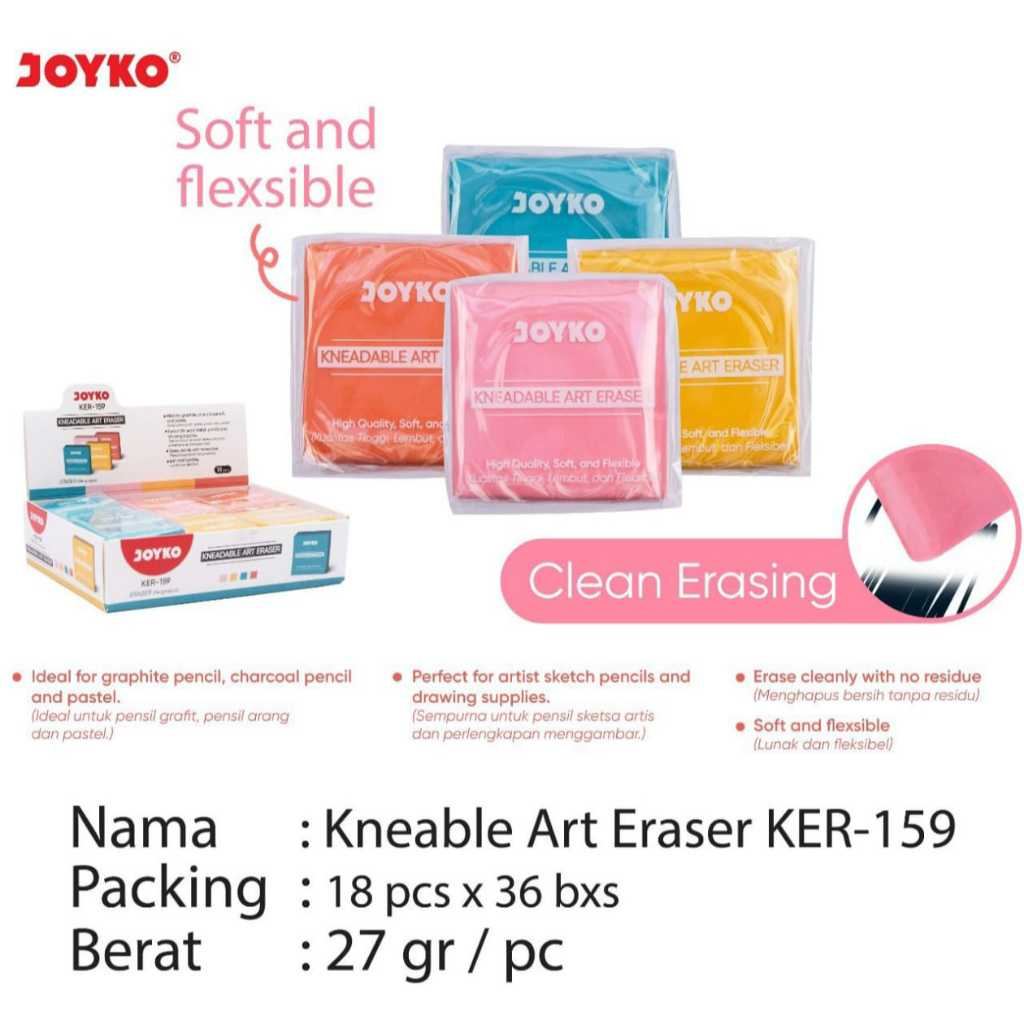 

penghapus kneeable lembek joyko warna art eraser ker 159 satuan