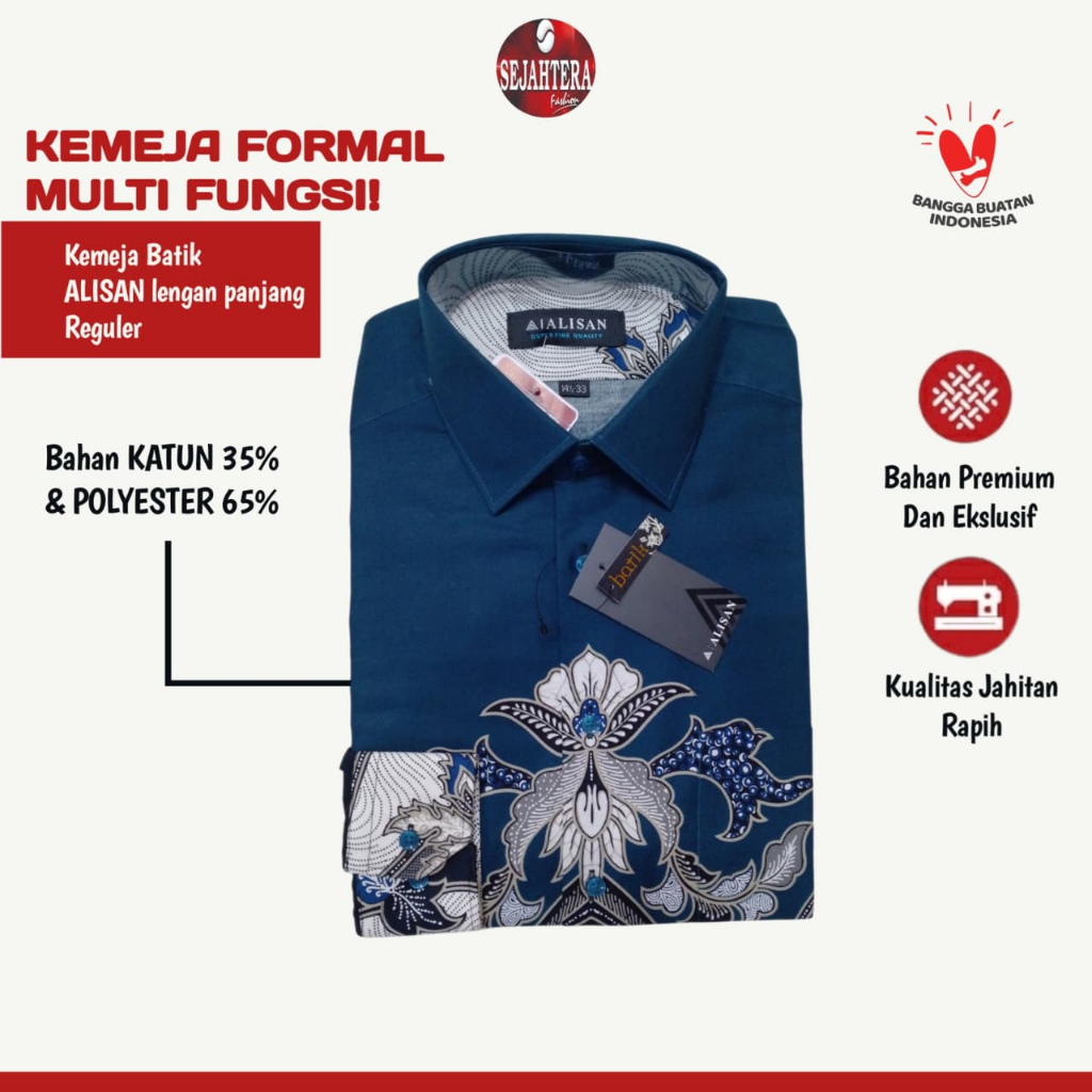 ALISAN - Kemeja Alisan Lengan Panjang Batik Kombinasi Reguler