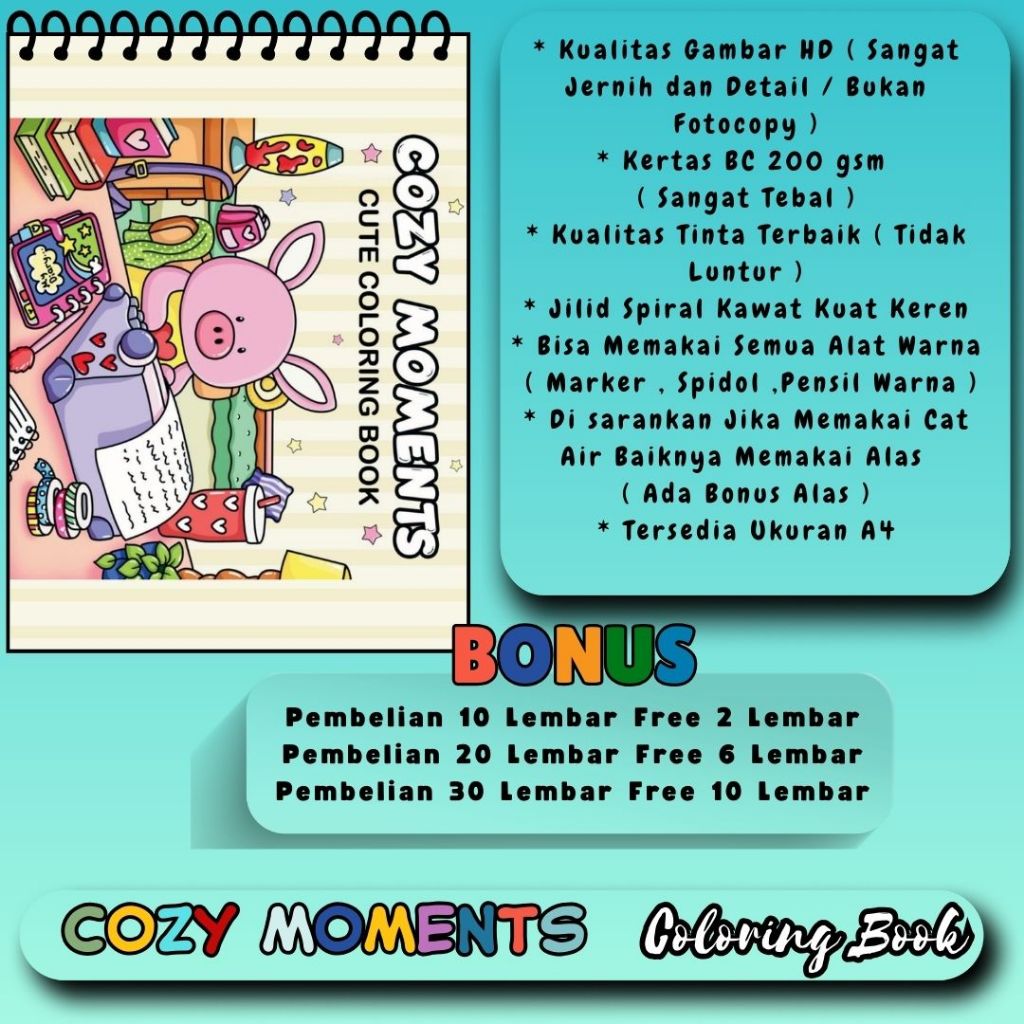 

COZY MOMENTS Coloring Book Sketsa Menggambar Buku Gambar Mewarnai Kertas Tebal Premium Murah Bagus