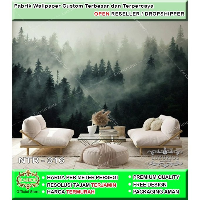 Wallpaper Custom Dinding 3D Pemandangan Walpaper Stiker Alam Sticker Air Terjun Nature Pohon Hutan