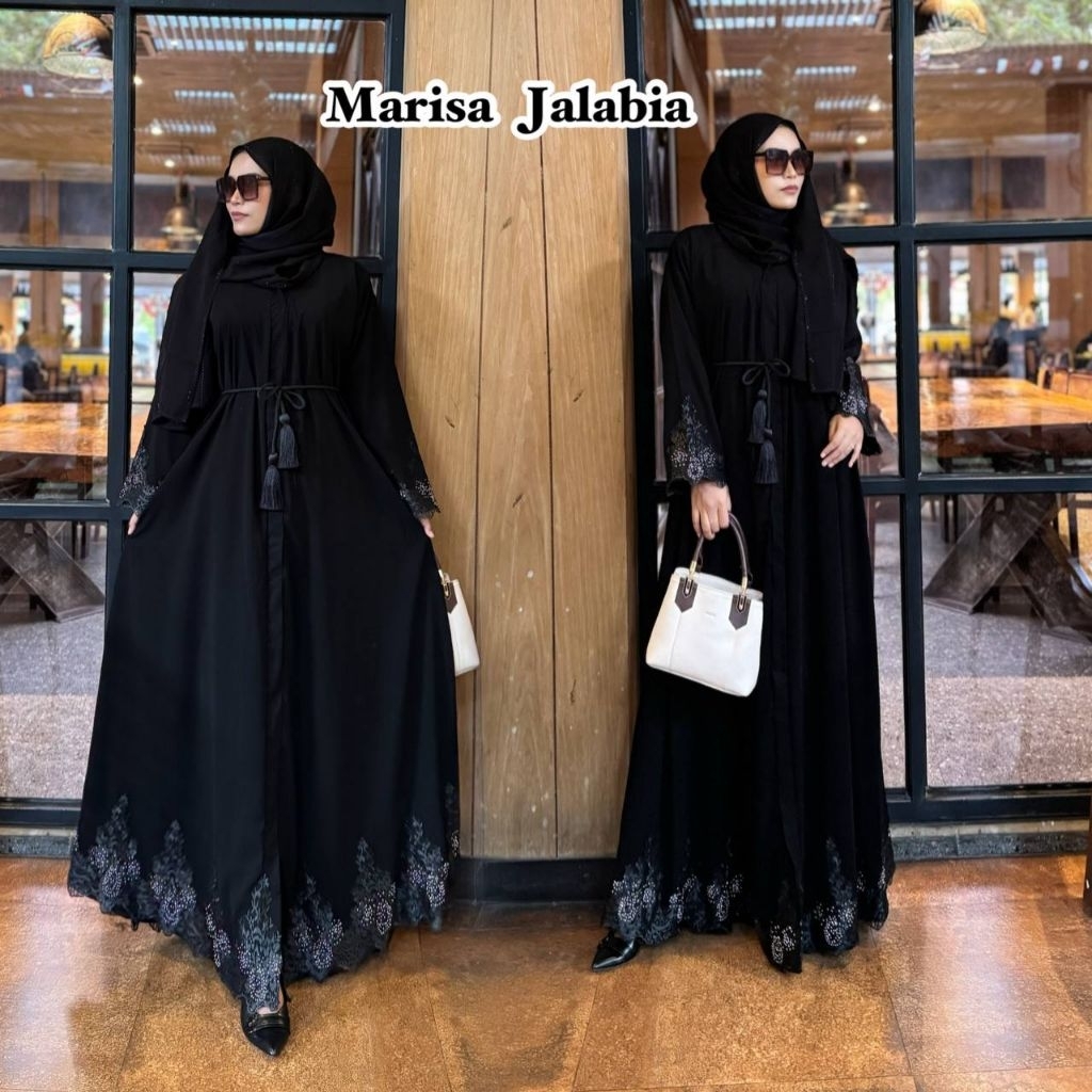 Abaya Arab Wanita Gamis Jalabia Hitam Muslim  Kombinasi Renda Premium  Dubai Marisa