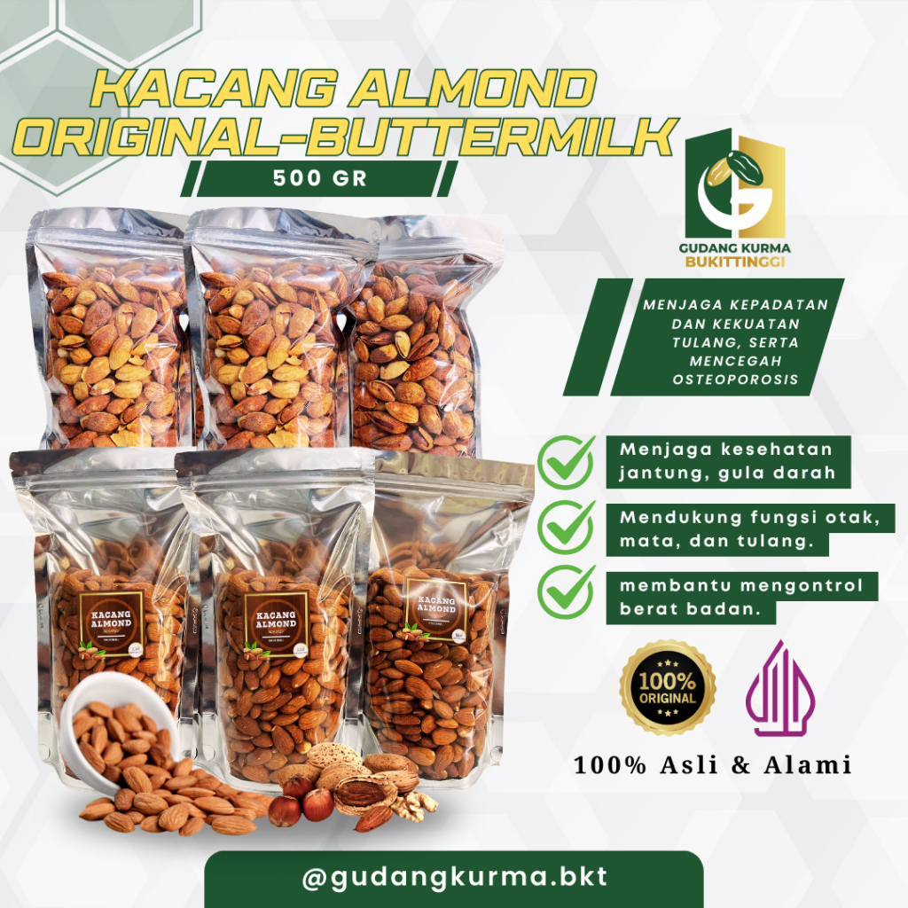 

Kacang Almond Panggang 500gr Kupas dan Cangkang | Almond Siap Makan & Almond Buttermilk Kulit