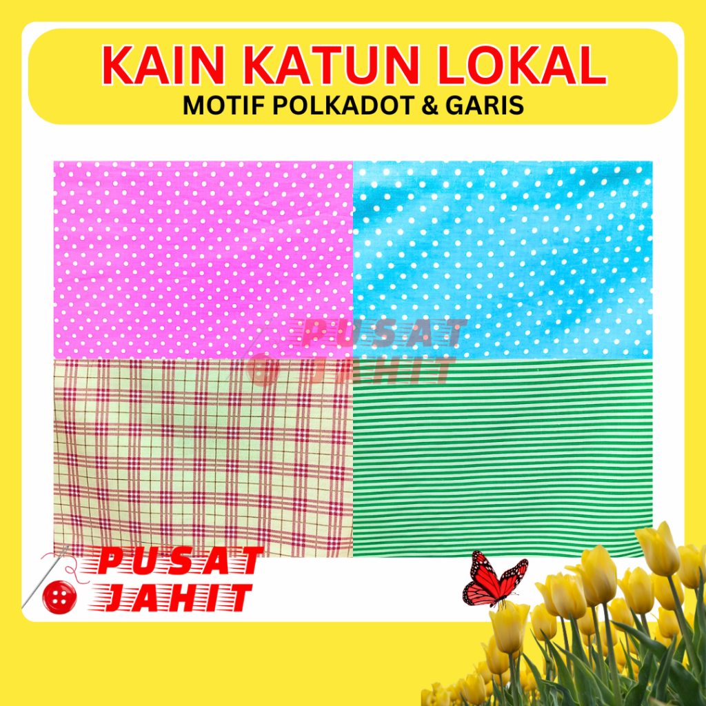 Kain Katun Lokal Motif Polkadot Bintik Salur Garis Kotak