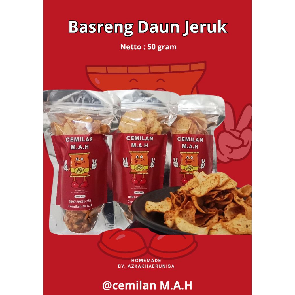 

Basreng Daun Jeruk 50 gram, Cemilan Basreng, Basreng Pedas daun jeruk, Basreng Original