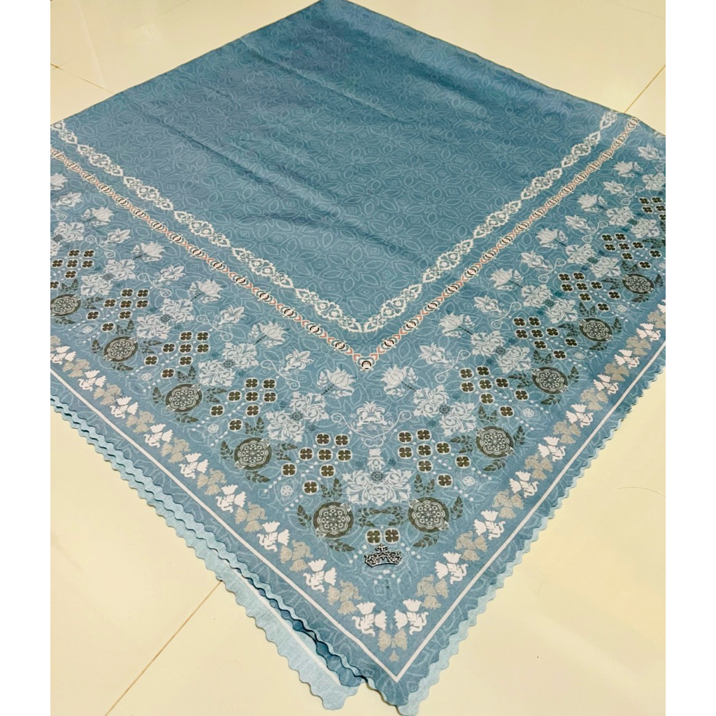 Preloved Seroja Scarf Dover Folk Blue 130x130 cm. Jasmine by Lidia Hadiwinoto
