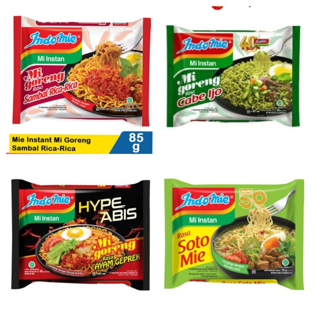 

(KARTON) Indomie All Variant rica2 soto mie ayam geprek cabe ijo 1Dus 1si 40Pcs