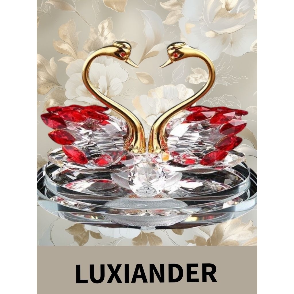 LUXIANDER Pajangan Dashboard Sepasang Angsa Kristal Emas