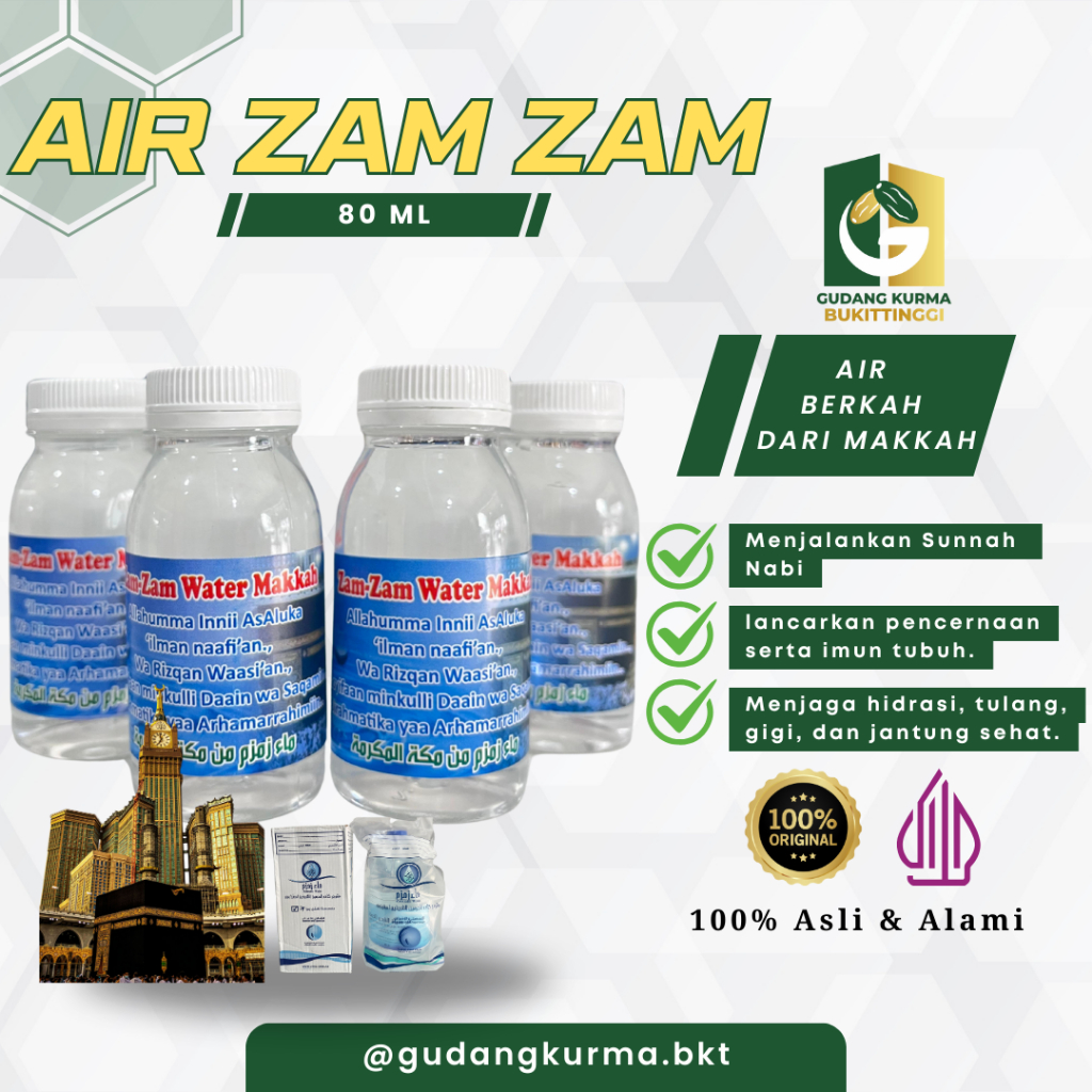 

Air Zam Zam 80ml & 50ml Asli | Air Zamzam Botol Kecil Gudang Kurma Bukittinggi