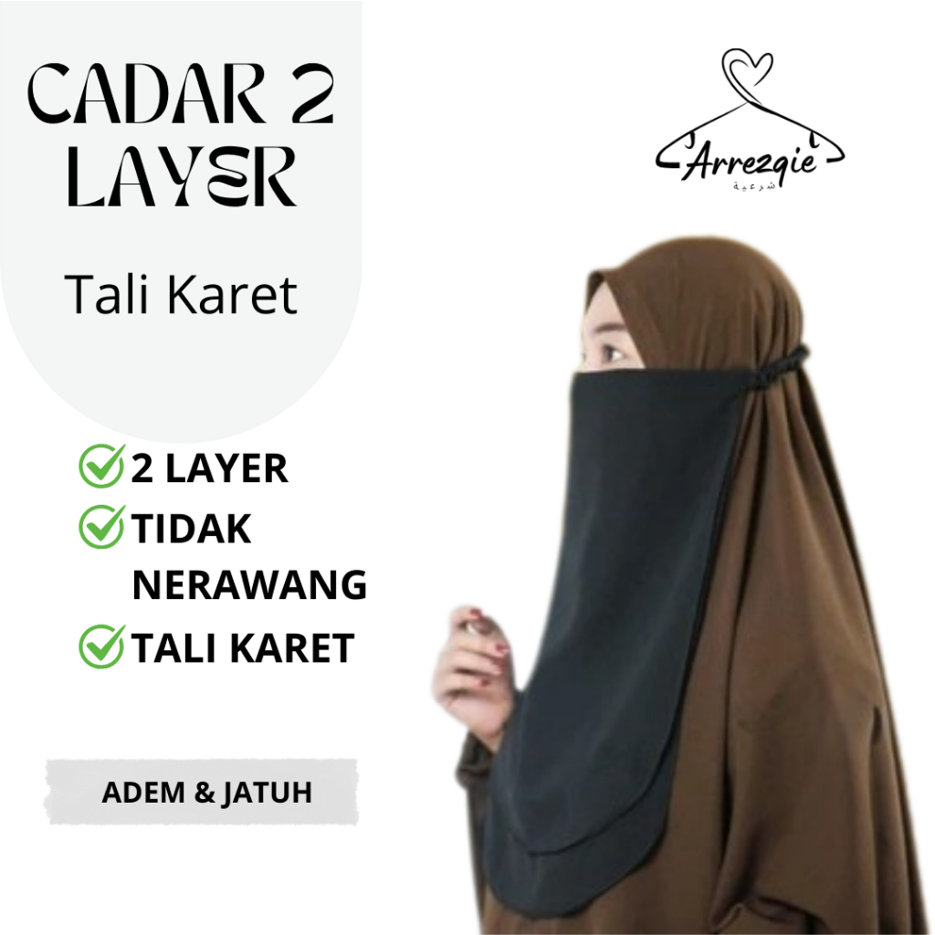 Cadar 2 Layer Ceruty Premium –  Karet | Niqab Muslimah Syar’i Warna Hitam Marun Navy Mahogany
