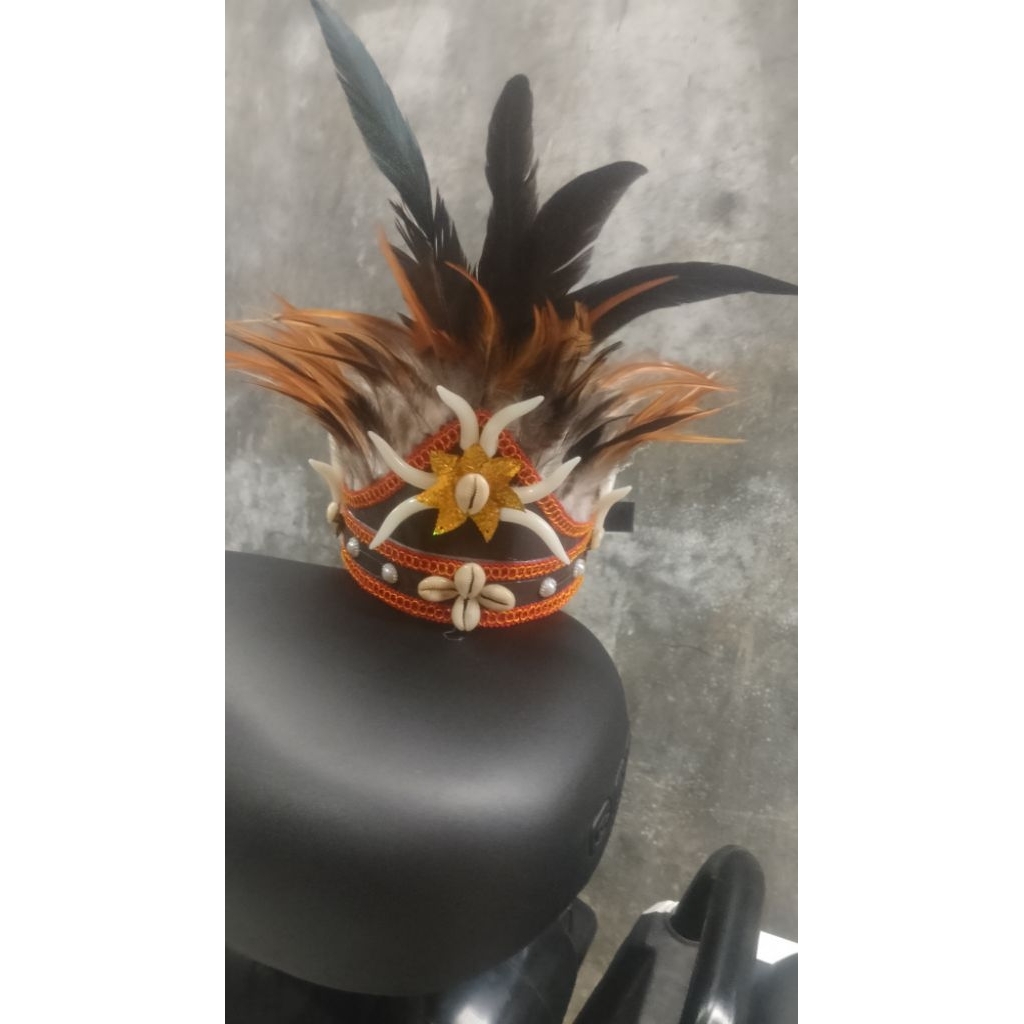 mahkota topi bulu taring+kerang asli#mahkota etnik dayak/papua#