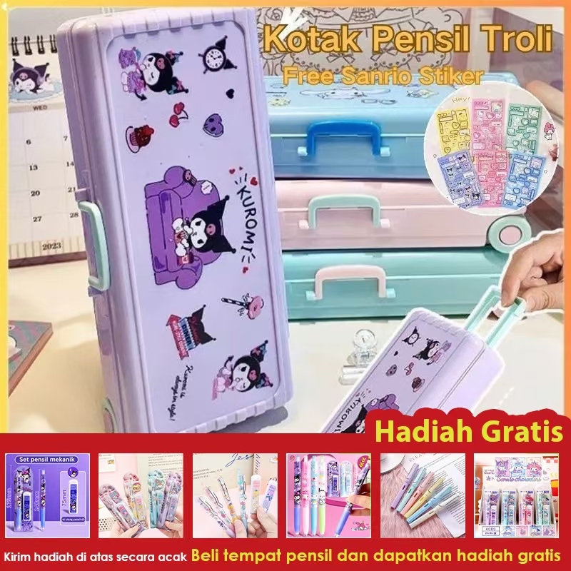 

Kotak alat tulis kartun kapasitas besar kotak troli DIY alat pembelajaran kapasitas besar multi-lapis