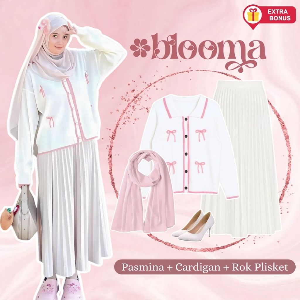 One Set 3in1 Cardigan Pita Keiko Rok Plisket Hijab Pasmina Pashmina Ceruty | OOTD outfit wanita cewe