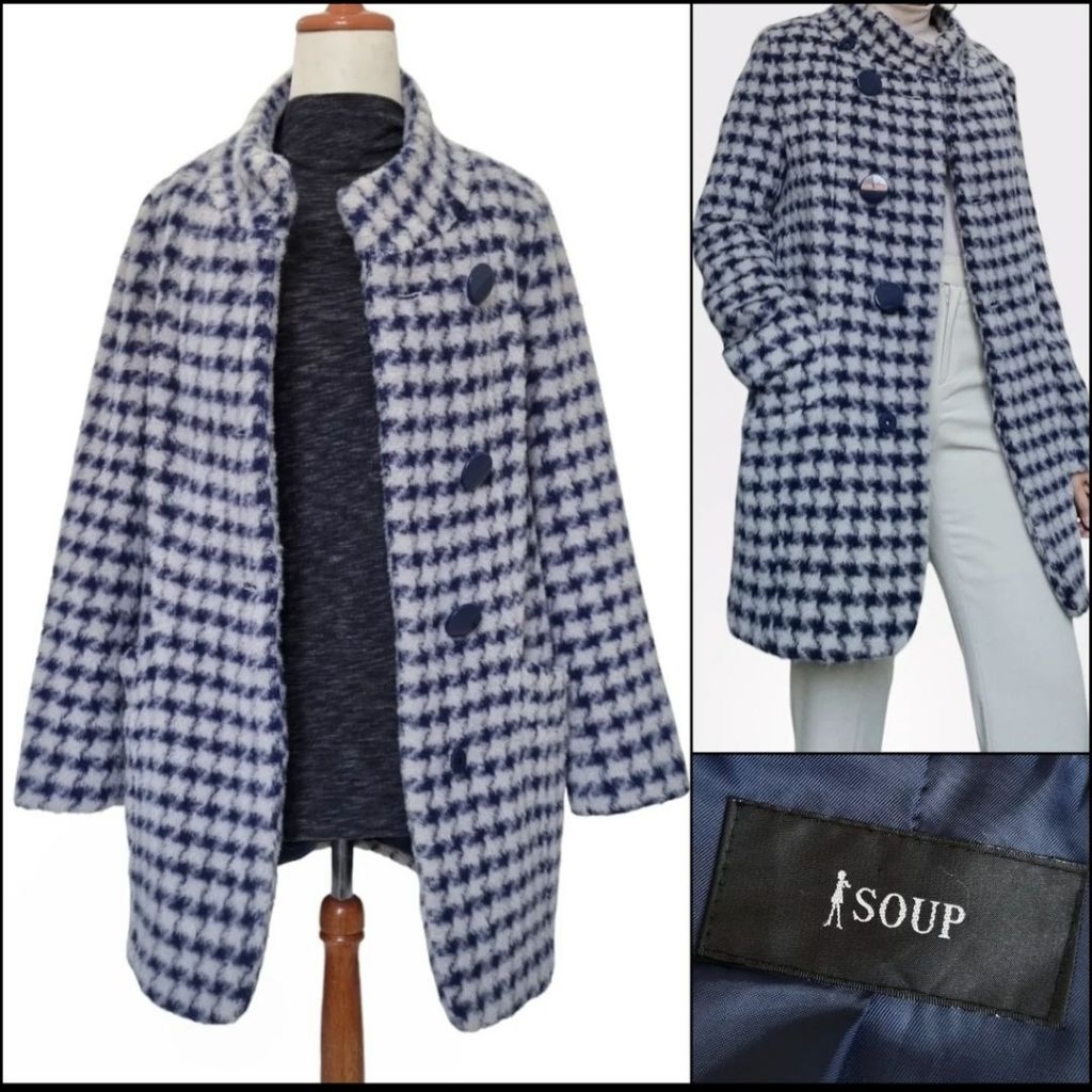 Premium woman wool coat winter coat houndstooth wool