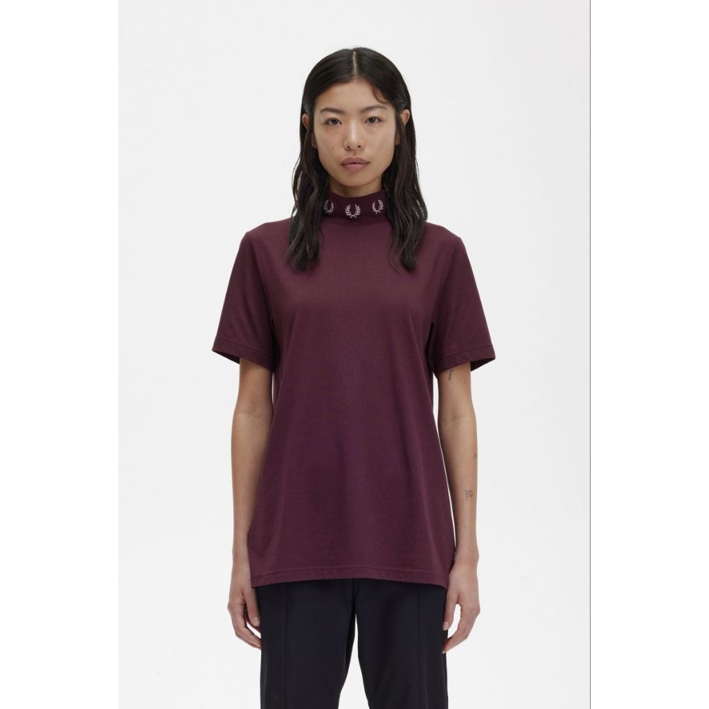 Fred Perry Women T-Shirt High Neck Laurel Wreath Oxblood Original
