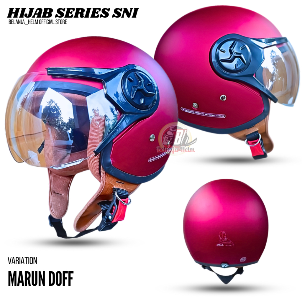 Helm Cargloss Hijab Retro Helm Half Face ( Marun doff )