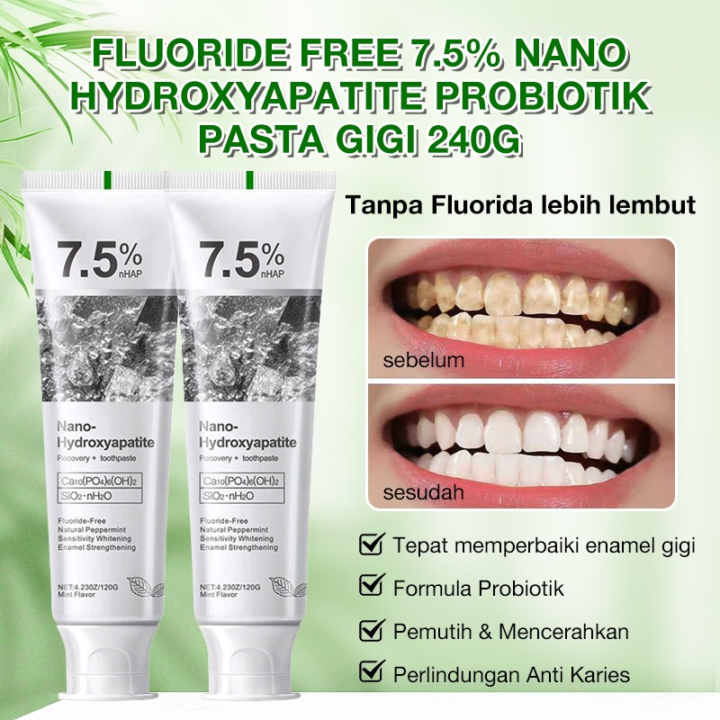 [COD] Fluoride Free 7.5% Nano Hydroxyapatite Probiotik Pasta Gigi Pemutih 360g Enamel Repair Whiteni