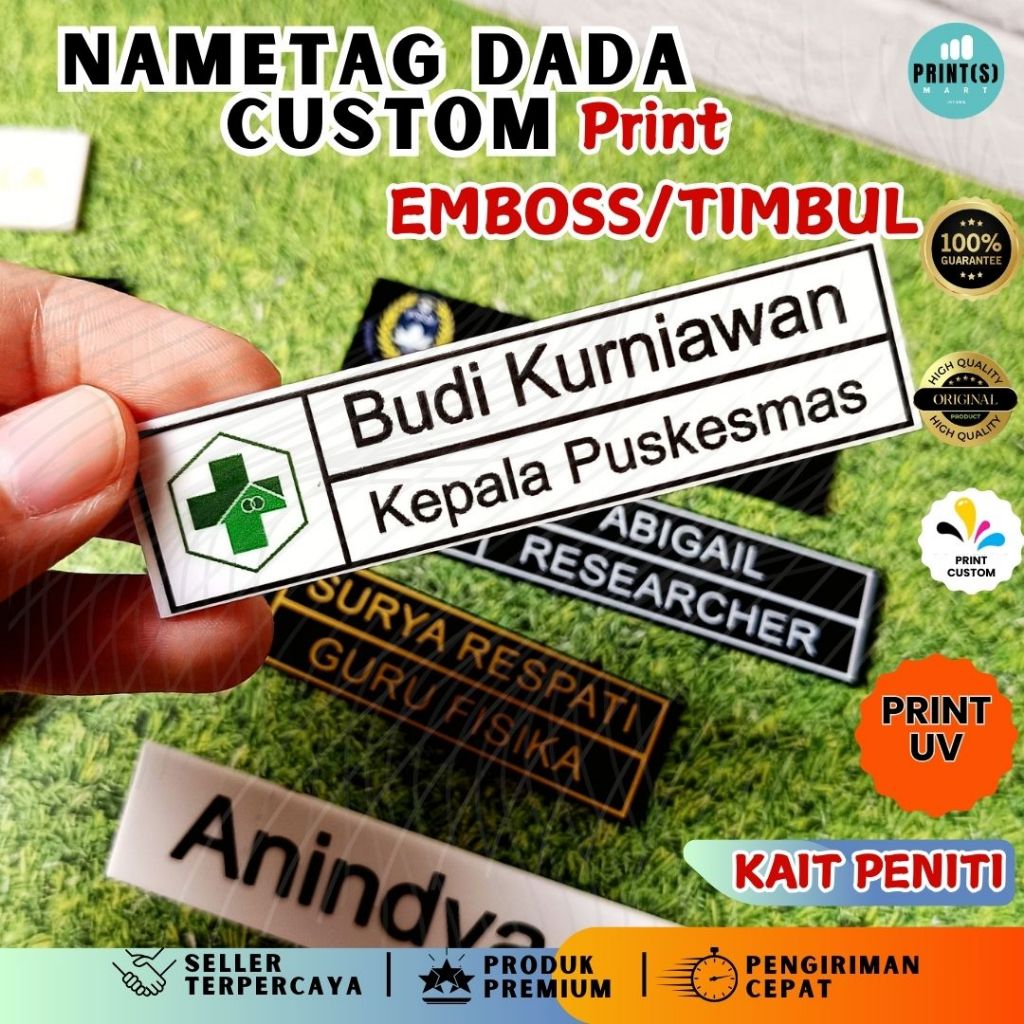 

Papan Nama Dada Custom Pin Nama Name Tag Dada Bahan Akrilik Print UV Embos/Timbul Glossy / Doff Kait PENITI